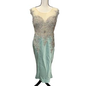 Clarisse Seafoam Rhinestone Midi Dress